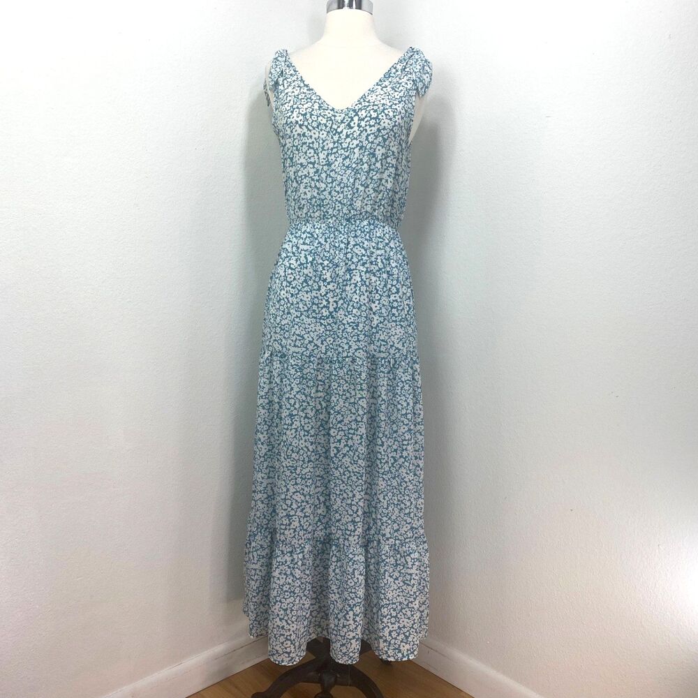 Sienna Sky Teal Floral Tiered Maxi Dress Small Sleeveless Cottagecore Peasant